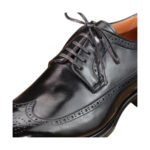 Carlton — Men's Jet Black Genuine Leather Wingtip Brogue Oxford Lace-Up Formal Dress Shoes with Leather Sole - Image 2