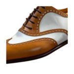 Lennox — Men's Two-Tone Tan Brown & White Genuine Leather Wingtip Brogue Oxford Lace-Up Formal Dress Shoes with Leather Sole - Image 2
