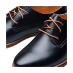 Marco — Men's Navy Blue Leather Contrast Lace Plain-Toe Derby Casual Dress Shoes - Image 2