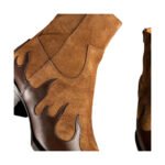 Maverick — Men's Two-Tone Tan Suede & Dark Brown Leather Flame Western Cowboy Ankle Boots with Leather Sole - Image 2