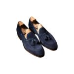 Sutton — Men's Navy Blue Genuine Suede Tassel Loafer Slip-On Smart Casual Dress Shoes with Leather Sole