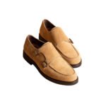 Monty — Men's Camel Beige Genuine Suede Double Monk Strap Loafer Smart Casual Dress Shoes with Leather Sole
