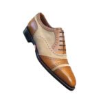 Ashton — Men's Two-Tone Tan Brown Leather & Beige Suede Cap-Toe Oxford Brogue Lace-Up Formal Dress Shoes with Leather Sole