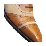Ashton — Men's Two-Tone Tan Brown Leather & Beige Suede Cap-Toe Oxford Brogue Lace-Up Formal Dress Shoes with Leather Sole - Image 2