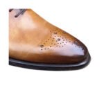 Chester — Men's Cognac Tan Burnished Genuine Leather Medallion Toe Oxford Lace-Up Formal Dress Shoes with Leather Sole - Image 2