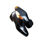 Obsidian — Men's Jet Black Genuine Leather Cap-Toe Oxford Lace-Up Formal Dress Shoes with Orange Leather Lining and Leather Sole