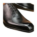 Venetio — Men's Dark Navy Blue Genuine Leather Cap-Toe Brogue Slip-On Loafer Formal Dress Shoes with Orange Leather Lining and Leather Sole - Image 2