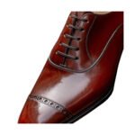 Bordeaux — Men's Deep Burgundy Wine Genuine Leather Cap-Toe Oxford Brogue Lace-Up Formal Dress Shoes with Leather Sole - Image 2