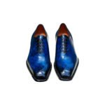 Azzurro — Men's Royal Blue Patina Genuine Leather Wholecut Oxford Lace-Up Formal Dress Shoes with Leather Sole