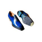 Azzurro — Men's Royal Blue Patina Genuine Leather Wholecut Oxford Lace-Up Formal Dress Shoes with Leather Sole - Image 2