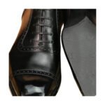 Knighton — Men's Jet Black Genuine Leather Cap-Toe Oxford Brogue Lace-Up Formal Dress Shoes with Rubber Sole - Image 2