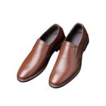 Sloane — Men's Tan Brown Genuine Leather Plain Toe Slip-On Loafer Smart Casual Dress Shoes with Leather Sole