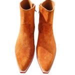 Stetson — Men's Burnt Orange Tan Genuine Suede Pointed-Toe Western Cowboy Zip-Up Ankle Boots with Leather Sole