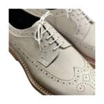 Bianco — Men's White Textured Leather Wingtip Brogue Lace-Up Oxford Shoes with Pink Sole - Image 2
