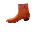 Stetson — Men's Burnt Orange Tan Genuine Suede Pointed-Toe Western Cowboy Zip-Up Ankle Boots with Leather Sole - Image 2