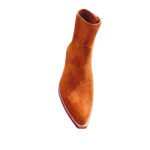 Stetson — Men's Burnt Orange Tan Genuine Suede Pointed-Toe Western Cowboy Zip-Up Ankle Boots with Leather Sole - Image 3
