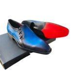 Celeste — Men's Royal Blue Patina Hand-Painted Genuine Leather Wholecut Slip-On Loafer Formal Dress Shoes with Leather Sole - Image 2