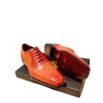 clifton — men's tan brown genuine leather cap-toe oxford brogue lace-up formal dress shoes with leather sole like that name and title