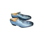 Grayson — Men's Steel Grey Genuine Leather Wingtip Brogue Oxford Lace-Up Formal Dress Shoes with Leather Sole - Image 2