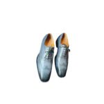 Grayson — Men's Steel Grey Genuine Leather Wingtip Brogue Oxford Lace-Up Formal Dress Shoes with Leather Sole