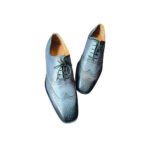 Grayson — Men's Steel Grey Genuine Leather Wingtip Brogue Oxford Lace-Up Formal Dress Shoes with Leather Sole - Image 3