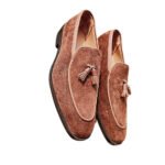 Rossini — Men's Dusty Rose Brown Genuine Suede Tassel Loafer Slip-On Smart Casual Dress Shoes with Leather Sole