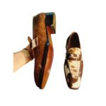 Pampa — Men's Brown & White Cowhide Hair-On Leather Penny Loafer Slip-On Smart Casual Dress Shoes with Leather Sole - Image 3