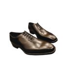 Titanio — Men's Gunmetal Grey Burnished Genuine Leather Wholecut Oxford Lace-Up Formal Dress Shoes with Leather Sole