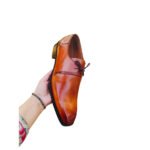 Tanaro — Men's Cognac Tan Burnished Genuine Leather Wholecut Oxford Lace-Up Formal Dress Shoes with Leather Sole - Image 2
