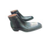 Nero Alto — Men's Jet Black Genuine Leather Plain Toe Side Zip Ankle Boots with Leather Sole