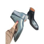 Nero Alto — Men's Jet Black Genuine Leather Plain Toe Side Zip Ankle Boots with Leather Sole - Image 2