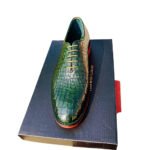 Verdano — Men's Forest Green Genuine Crocodile Embossed Leather Wholecut Oxford Lace-Up Formal Dress Shoes with Orange Leather Sole - Image 3