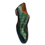 Verdano — Men's Forest Green Genuine Crocodile Embossed Leather Wholecut Oxford Lace-Up Formal Dress Shoes with Orange Leather Sole - Image 4