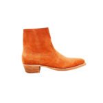 Stetson — Men's Burnt Orange Tan Genuine Suede Pointed-Toe Western Cowboy Zip-Up Ankle Boots with Leather Sole - Image 4