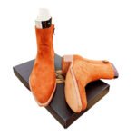 Stetson — Men's Burnt Orange Tan Genuine Suede Pointed-Toe Western Cowboy Zip-Up Ankle Boots with Leather Sole - Image 5