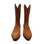 Rancho — Men's Cognac Tan Genuine Suede Pointed-Toe Western Cowboy Pull-On Mid-Calf Boots with Leather Sole