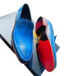 Carnival — Men's Royal Blue & Red Multi-Color Hand-Painted Genuine Leather Slip-On Loafer Smart Casual Dress Shoes with Leather Sole