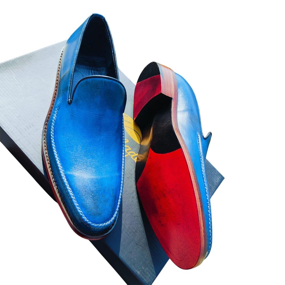 M268 Carnival — Men's Royal Blue & Red Multi-Color Hand-Painted Genuine Leather Slip-On Loafer Smart Casual Dress Shoes with Leather Sole - Image 1