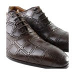 Salvatore — Men's Dark Brown Leather Checkered Full-Brogue Lace-Up Oxford Shoes with Red Welt Sole - Image 2