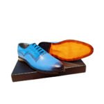 Cielo — Men's Sky Blue Genuine Leather Cap-Toe Oxford Brogue Lace-Up Formal Dress Shoes with Orange Leather Sole