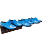 Cielo — Men's Sky Blue Genuine Leather Cap-Toe Oxford Brogue Lace-Up Formal Dress Shoes with Orange Leather Sole - Image 2