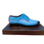 Cielo — Men's Sky Blue Genuine Leather Cap-Toe Oxford Brogue Lace-Up Formal Dress Shoes with Orange Leather Sole - Image 3