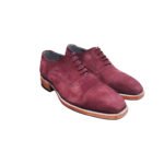 Vino — Men's Deep Burgundy Wine Genuine Suede Cap-Toe Oxford Brogue Lace-Up Smart Casual Dress Shoes with White Leather Sole - Image 2