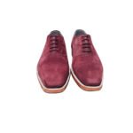 Vino — Men's Deep Burgundy Wine Genuine Suede Cap-Toe Oxford Brogue Lace-Up Smart Casual Dress Shoes with White Leather Sole