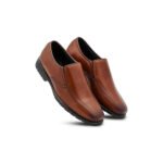 Antonio — Men's Tan Brown Leather Plain-Toe Slip-On Business Formal Shoes with Rubber Sole