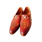 Fiorino — Men's Cognac Tan Genuine Leather Fringe Kiltie Gold Buckle Slip-On Loafer Smart Casual Dress Shoes with Leather Sole