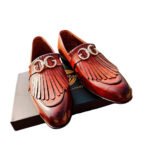 Fiorino — Men's Cognac Tan Genuine Leather Fringe Kiltie Gold Buckle Slip-On Loafer Smart Casual Dress Shoes with Leather Sole - Image 3