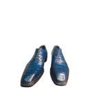 Nilo — Men's Royal Blue Genuine Crocodile Embossed Leather Wholecut Oxford Lace-Up Formal Dress Shoes with Leather Sole