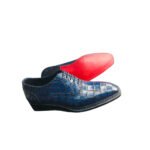Nilo — Men's Royal Blue Genuine Crocodile Embossed Leather Wholecut Oxford Lace-Up Formal Dress Shoes with Leather Sole - Image 2