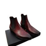 Rosso — Men's Deep Burgundy Red Burnished Patina Genuine Leather Chelsea Slip-On Ankle Boots with Leather Sole - Image 2